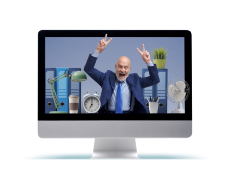 Successful businessman in a computer screen