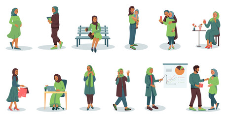 Hijab Women Icon Set