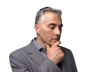 Pensive businessman with hand on chin