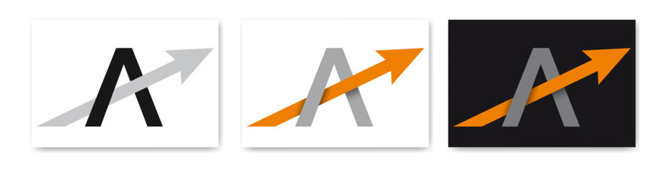 The letter A crossed by an upward arrow, indicating success, growth and innovation - 572184851
