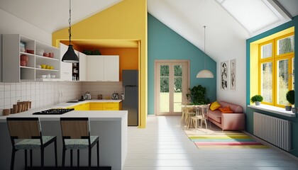 Newly renovated house with bright colors. Generative ai