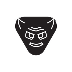 Red triangular gloating character color line icon. Mascot of emotions.