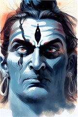  Colorful indian hindu God Shiva. God Shiva epic pose with magic in eye for t-shirt print, poster - Hindu religious art, Generative AI