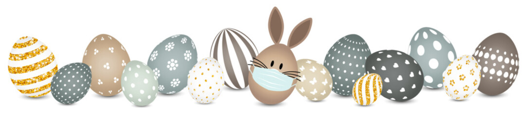 Hasenei Maske & Ostereier Muster Banner Naturfarben/Gold