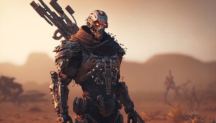 cyborg warrior in the desert