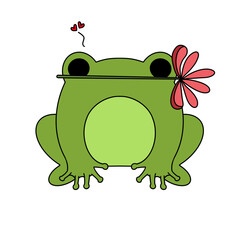 Rainy cute frog color illustration.
