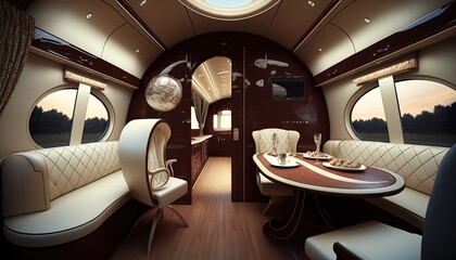 Interior of a luxury private jet. Generative ai
