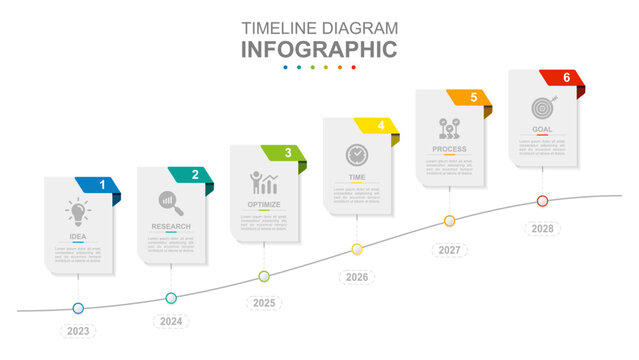 Infographic business template. 6 Steps Timeline diagram calendar with progress arrows. Concept presentation.