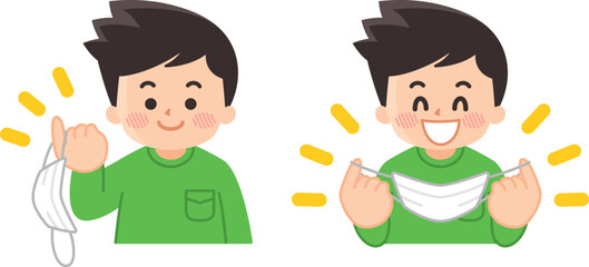 笑顔でマスクを外す若い男性