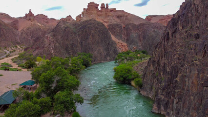Charyn canyon, beauty in the canyons, canyon, river in the canyon