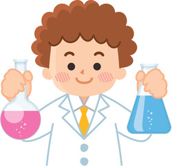 フラスコを持った若い研究者