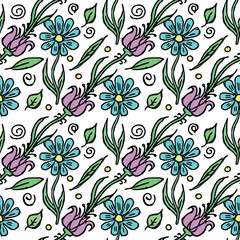 Seamless pattern with flowers. Doodle floral background. Spring pattern