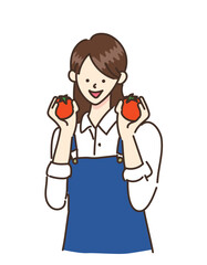 6次産業化　六次産業　商品化　加工　イラスト　女性　トマト