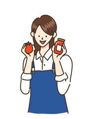 6次産業化　六次産業　商品化　加工　イラスト　女性　トマト