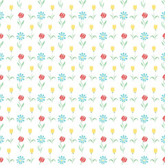 Seamless pattern with flowers. Doodle floral background. Spring pattern