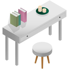 Isometric table and chair in the bedroom