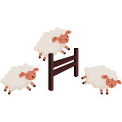 Sheep jump over the fence. Insomnia, counting of lambs to fall asleep