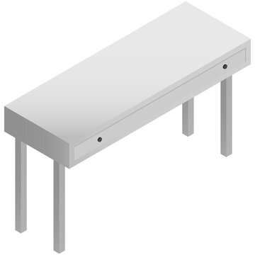 Isometric white table for office or bedroom 