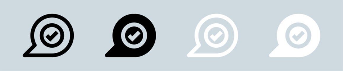 Sent chat icon set in black and white. Completed signs vector illustration.