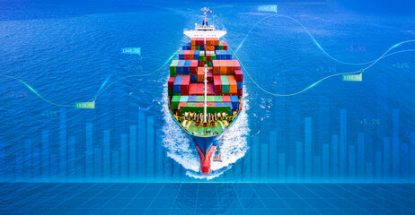 Container cargo ship global business logistics import export freight shipping transportation,...