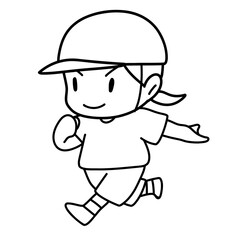 バトンを受けとる小学生（線画）
