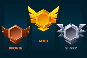 Set of game rank icons- bronze, silver and gold © babysofja