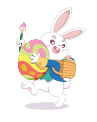 Happy Easter bunny, cute style rabbit with easter egg cartoon illustration