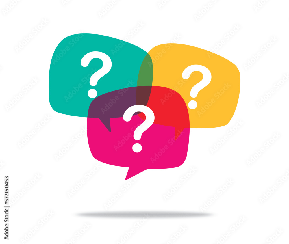 Poster Three linear chat speech message bubbles with question marks. Forum icon. Communication concept. Stock vector illustration isolated on white background. 10 eps.