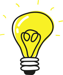 Yellow light bulb design, hand-drawn, for an idea