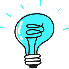 Blue light bulb design, hand-drawn, for an idea