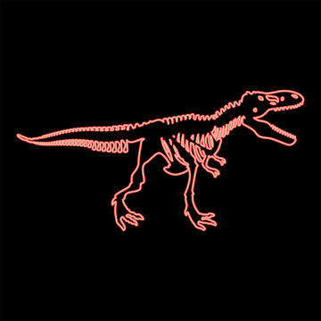 Neon dinosaur skeleton tyrannosaurus rex bones silhouettes red color vector illustration image flat style