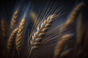 AI generated macro photography of wheat on field - obrazy, fototapety, plakaty