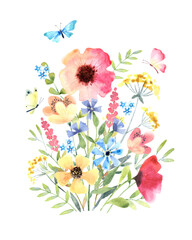 Obraz na płótnie Canvas bouquet of flowers and butterflies