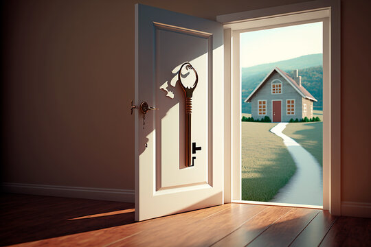 Concepto de hipoteca, inversión, bienes raíces y propiedad: cierre de las llaves de la casa. representación 3d