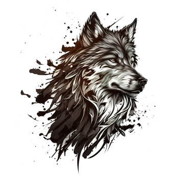 a wolf head flat logo illustration on transparent background