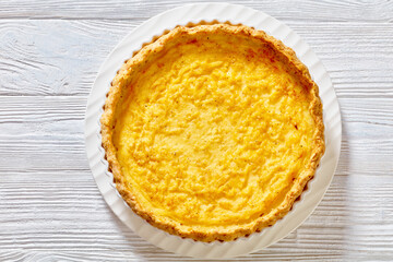 Classic chess pie in baking dish, top view