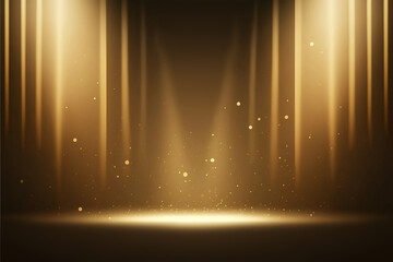 Abstract background gold light glitter show stage. Podium background. Generative AI