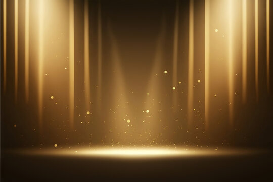 Abstract background gold light glitter show stage. Podium background. Generative AI