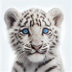 Baby White Tiger portrait isolated on a white background. Generative AI. 