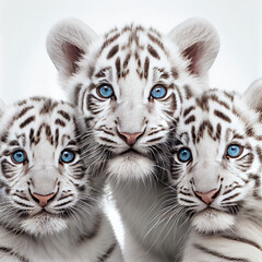 Baby White Tigers portrait isolated on a white background. Generative AI. 