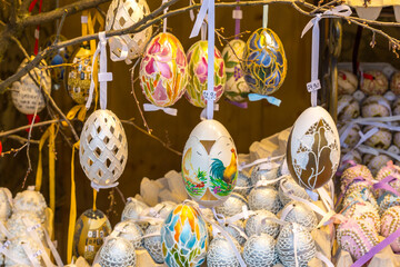 Easter eggs on the tree at traditional market