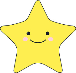 Yellow star in kawaii style. Illustration. - obrazy, fototapety, plakaty