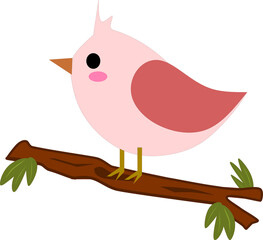 Cute pink Bird cartoon on tree branch