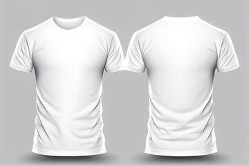 T-shirt mockup. White blank t-shirt front and back views. Female and male clothes wearing clear attractive apparel tshirt models template. Generative Ai.