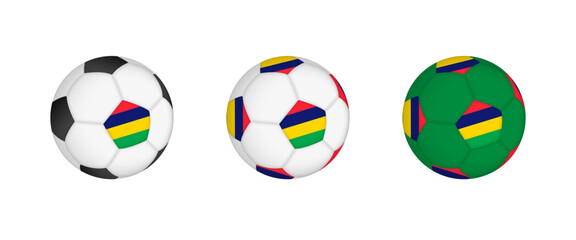Collection football ball with the Mauritius flag. Soccer equipment mockup with flag in three distinct configurations.