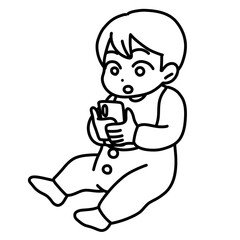 スマホを食い入るように見る赤ちゃん	（線画）
