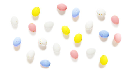 Lots of Candy easter eggs isolated on white background.	