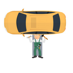 Auto mechanic. Repairman repairs a car, vector illustration