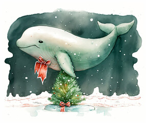 Whale with the Christmas tree. Generative ai.