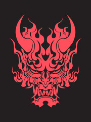Demon samurai oni mask hannya mask skull head tattoo illustration vector design template